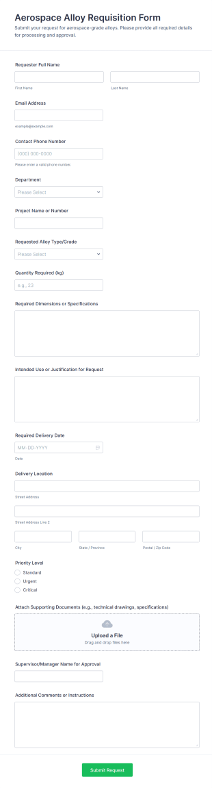 Aerospace Alloy Requisition Form Template
