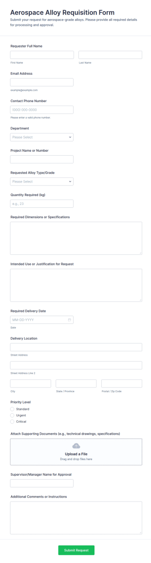 Aerospace Alloy Requisition Form Template