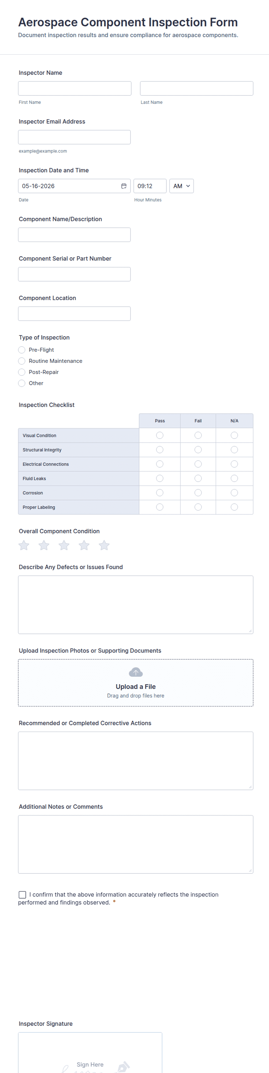 Aerospace Component Inspection Form Template | Jotform