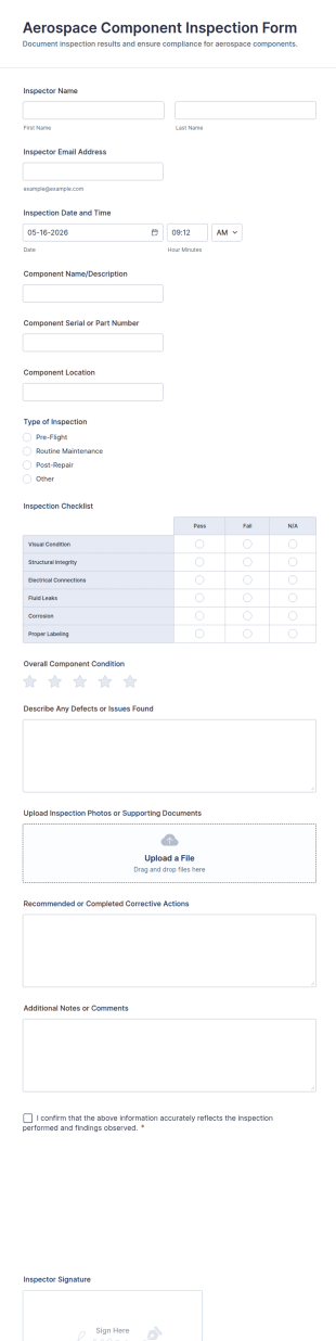 Aerospace Component Inspection Form Template