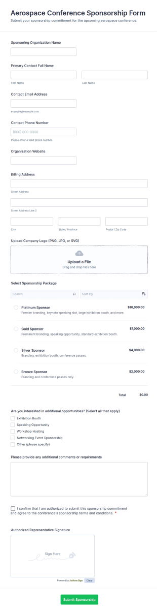 Aerospace Conference Sponsorship Form Template