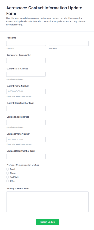 Aerospace Contact Information Update Form Template