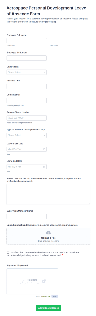 Aerospace Personal Development Leave Of Absence Form Template