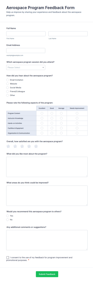 Aerospace Program Feedback Form Template