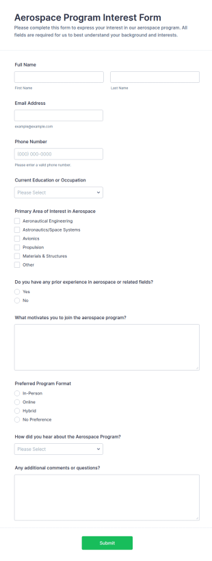 Aerospace Program Interest Form Template