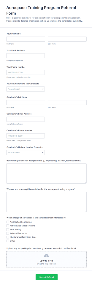 Aerospace Training Program Referral Form Template