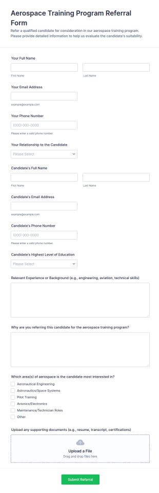 Aerospace Training Program Referral Form Template