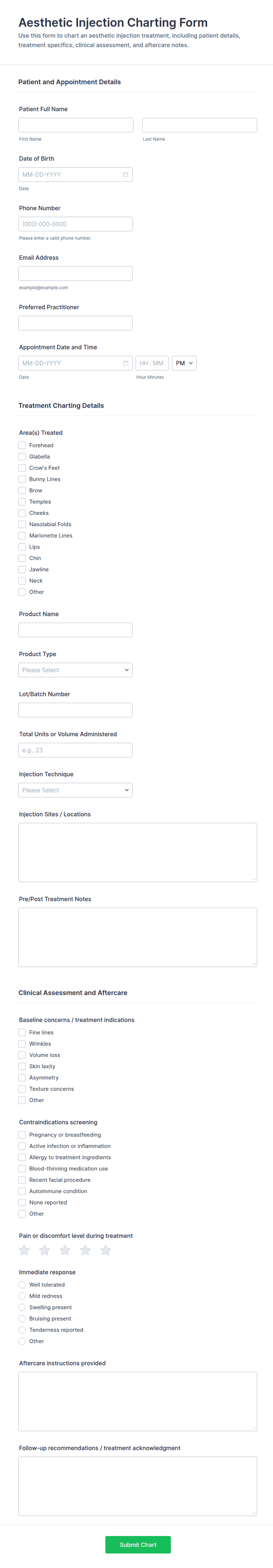 Aesthetic Injection Charting Form Template | Jotform
