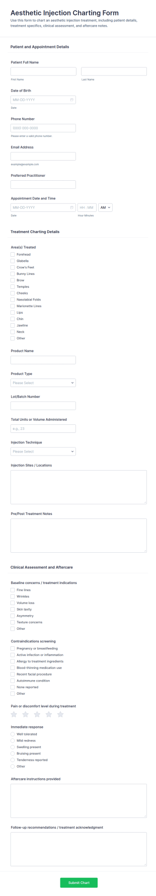 Aesthetic Injection Charting Form Template