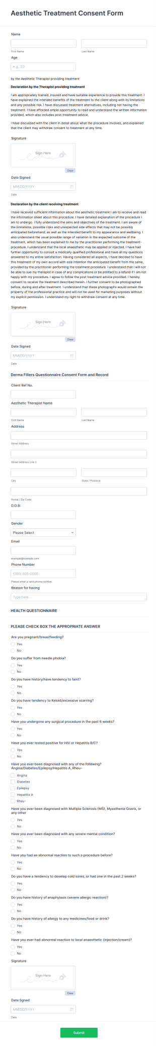 Aesthetic Treatment Consent Form Template
