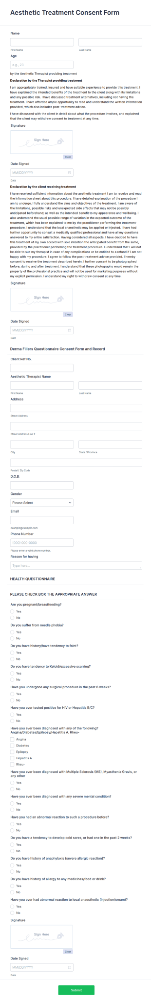 Aesthetic Treatment Consent Form Template