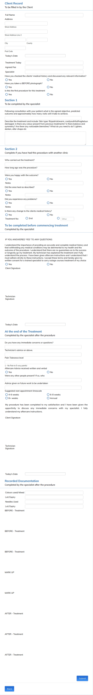 Aesthetic Treatment Plan Form Template