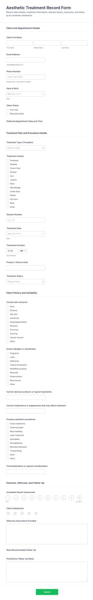 Aesthetic Treatment Record Form Template