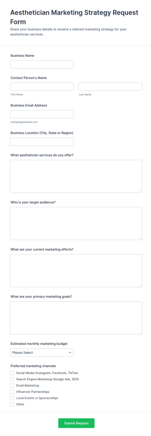 Aesthetician Marketing Strategy Request Form Template