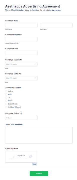 Aesthetics Advertising Agreement Form Template
