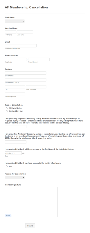 AF Membership Cancellation Form Template