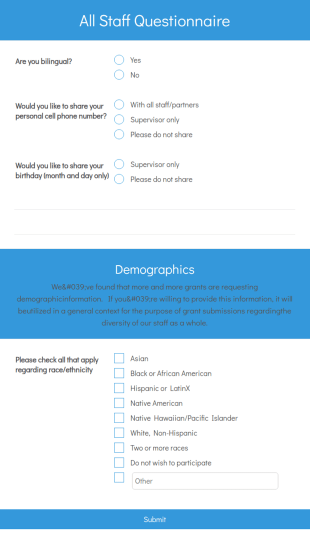AFC Demographic Questionnaire Form Template