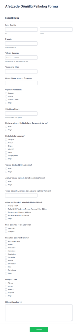 Afetzede Gönüllü Psikolog Form Şablonu