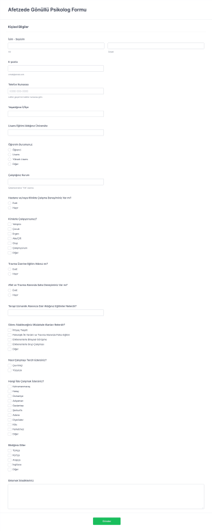 Afetzede Gönüllü Psikolog Form Template