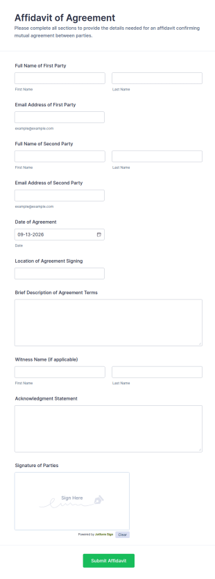 Affidavit Of Agreement Form Template