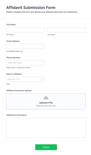 Affidavit Submission Form Form Template