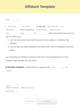 Affidavit Template Form Template