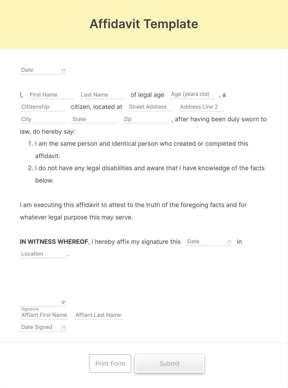 Affidavit Template Form Template | Jotform affidavit-template-form-template-jotform