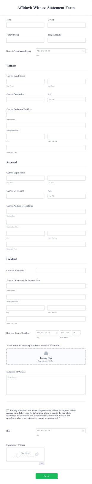 Affidavit Witness Statement Form Template