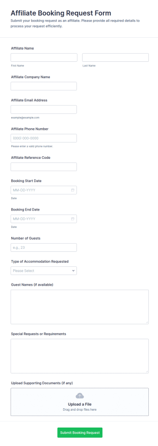 Affiliate Booking Request Form Template