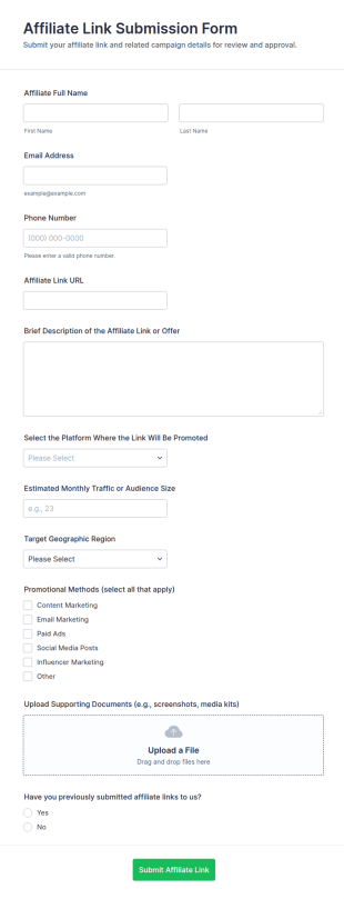 Affiliate Link Submission Form Template