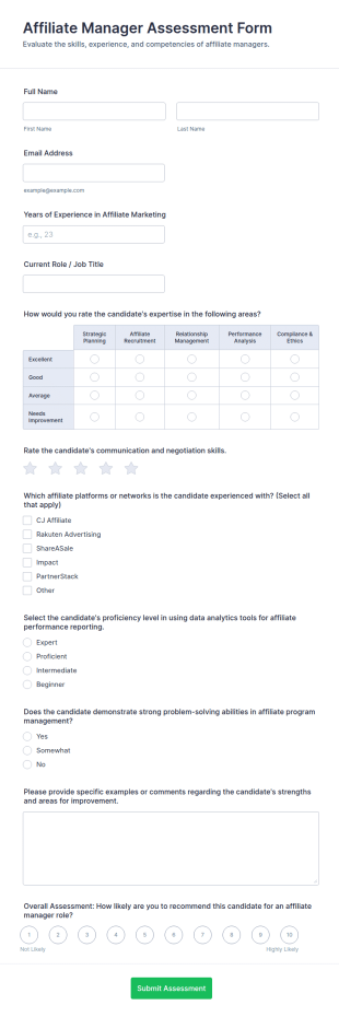 Affiliate Manager Assessment Form Template