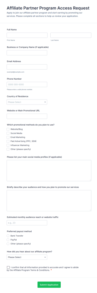 Affiliate Partner Program Access Request Form Template