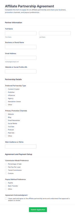 Affiliate Partnership Agreement Form Template