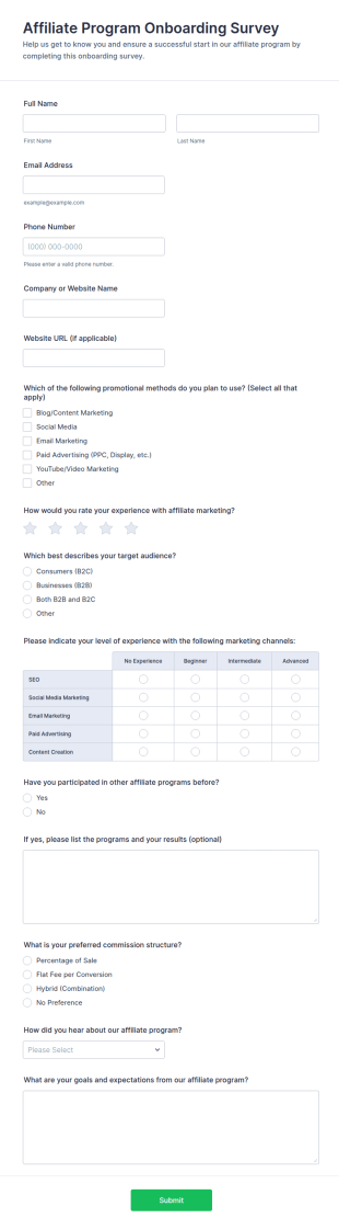 Affiliate Program Onboarding Survey Form Template