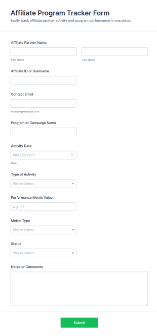 Affiliate Program Tracker Form Template