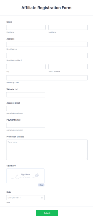Affiliate Registration Form Template