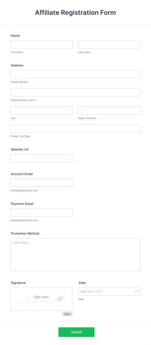 Affiliate Registration Form Template