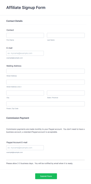 Affiliate Signup Form Template