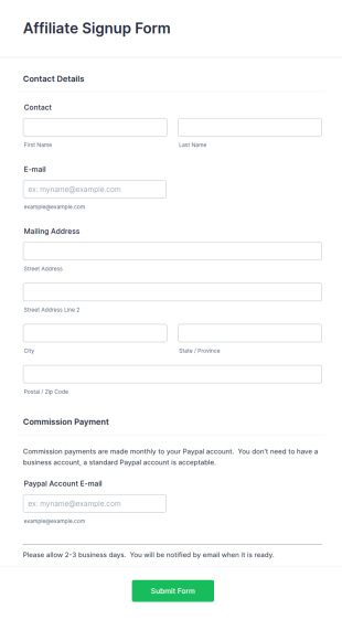 Affiliate Signup Form Template