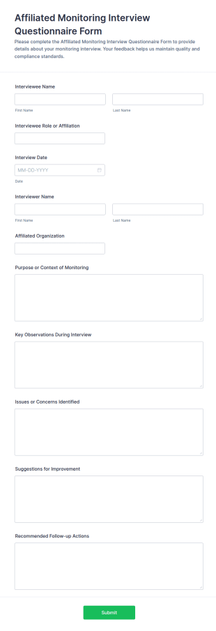 Affiliated Monitoring Interview Questionnaire Form Template