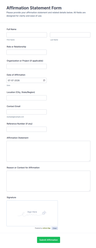 Affirmation Statement Form Template