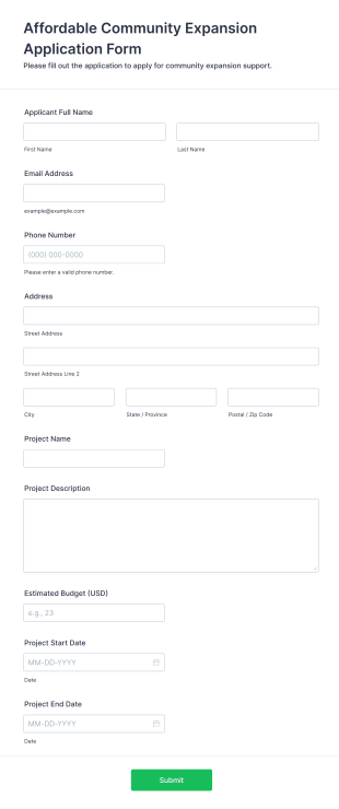 Affordable Community Expansion Application Form Form Template