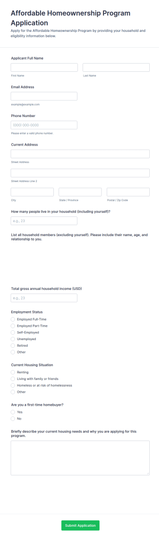 Affordable Homeownership Program Application Form Template