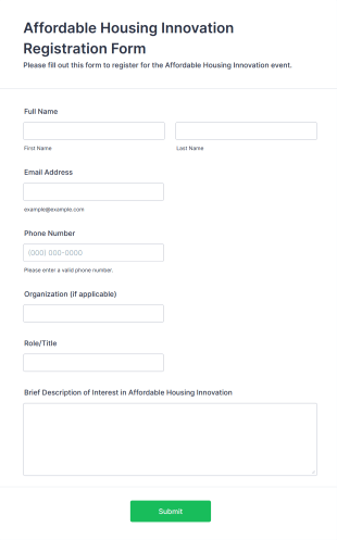 Affordable Housing Innovation Registration Form Form Template