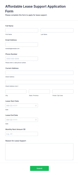 Affordable Lease Support Application Form Template
