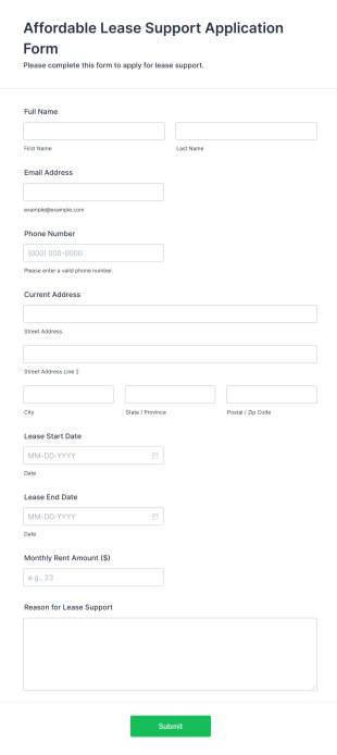 Affordable Lease Support Application Form Form Template