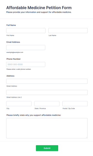 Affordable Medicine Petition Form Template