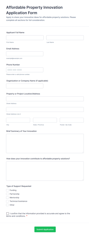 Affordable Property Innovation Application Form Form Template