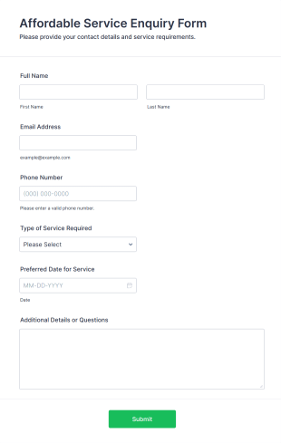 Affordable Service Enquiry Form Form Template