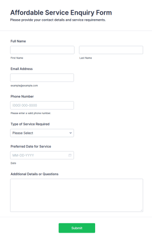 Affordable Service Enquiry Form Template